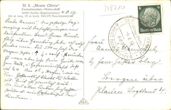 Dampfer Oceanliner M.S. Monte Olivia Speisesaal – Bild 2