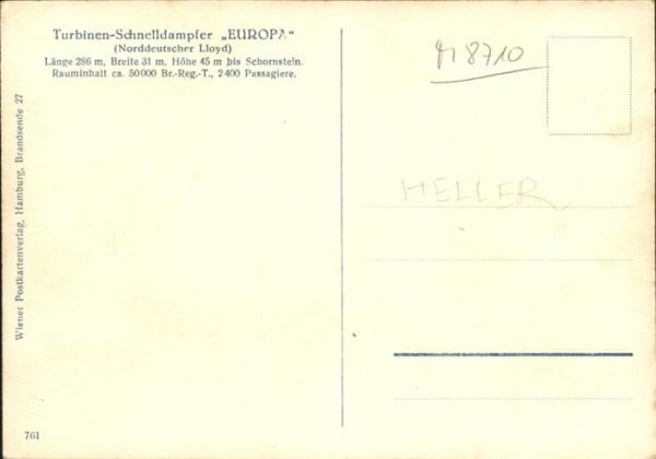 Dampfer Oceanliner Europa Turbinen-Schnelldampfer – Bild 2