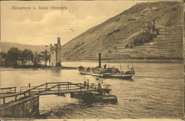 Dampfer Seitenrad M?useturm Ruine Ehrenfels