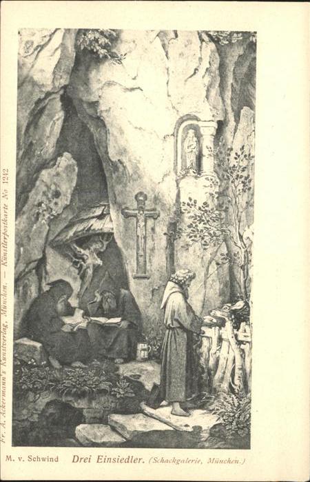 Kuenstlerkarte M. v. Schwind Nr. 1242 Drei Einsiedler