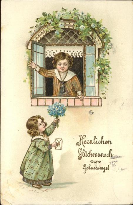 Post Geburtstagsgrüsse Blumen Fenster Kinder