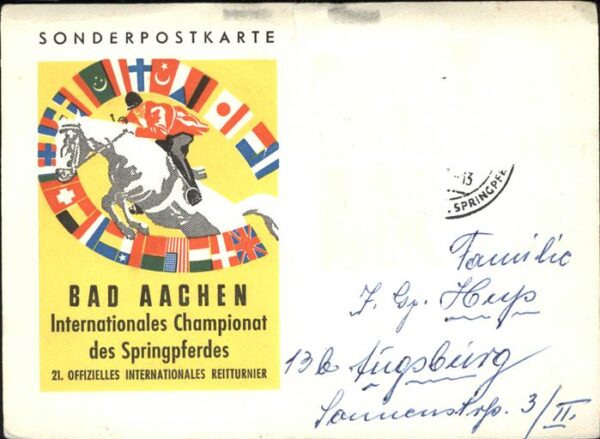 Sport Sonderpostkarte Bad Aachen Springtunier