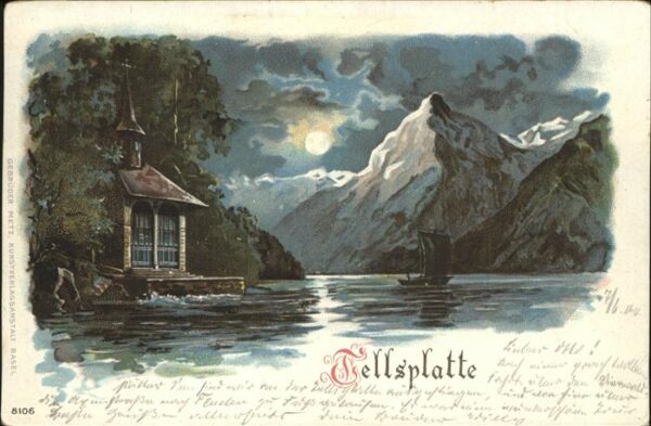 Tell Wilhelm Tellsplatte Nacht Mond Kirchlein