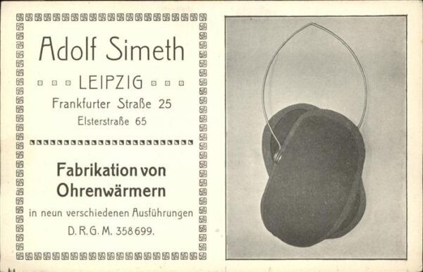 Werbung Fabrikation Ohrenwärmer Adolf Simeth Le