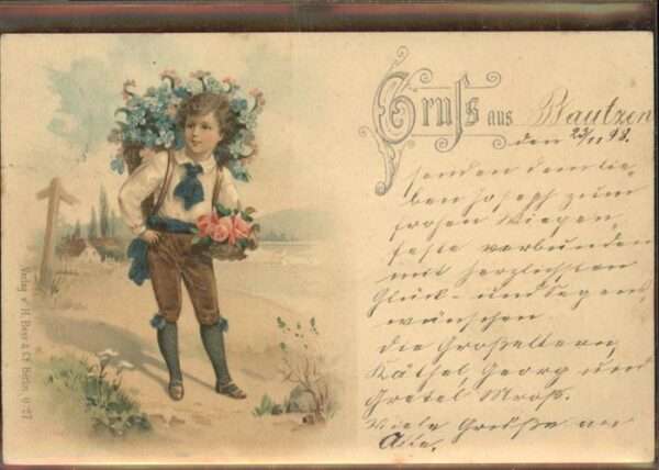 Kuenstlerkarte Verlag H. Beer Kind Blumenkorb Wandersc