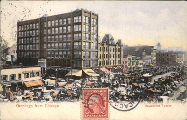 Chicago Illinois Haymarket Square Stempel auf AK