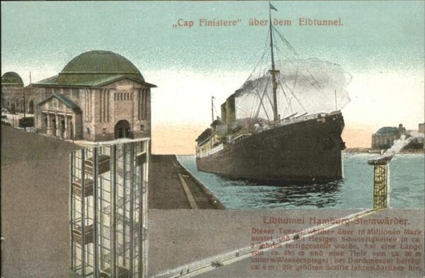 Dampfer Oceanliner Cap Finistere Elbtunnel Hamburg-Steinwä
