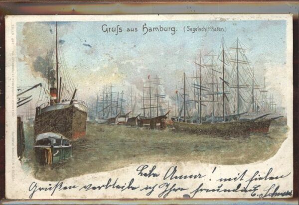 Segelschiffe Hamburg Hafen Künstlerkarte
