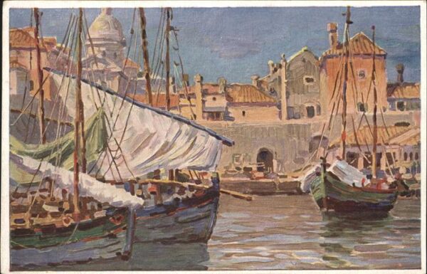 Dubrovnik Ragusa Dio gradske luke Hafen Segelboot Künstl