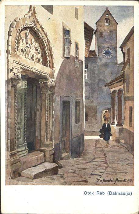 Rab Kroatien Otok Rab Gasse Kirche Künstlerkarte Han