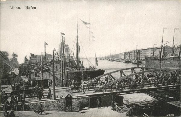 Libau Liepaja Hafen Schiff Brücke Pferdekutsche
