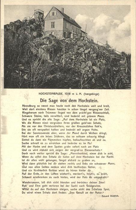 Schreiberhau Niederschlesien Hochsteinbaude Sage von dem Hochstein