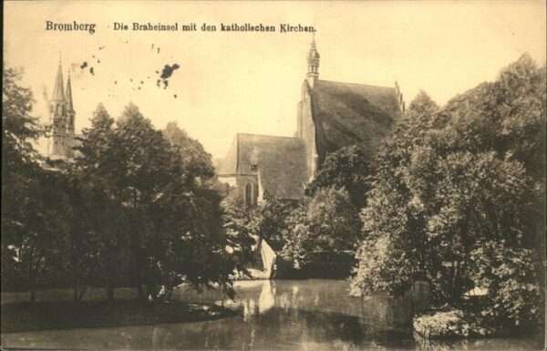 Bromberg Pommern Westpreussen Braheinsel mit katholischen Kirchen Fel