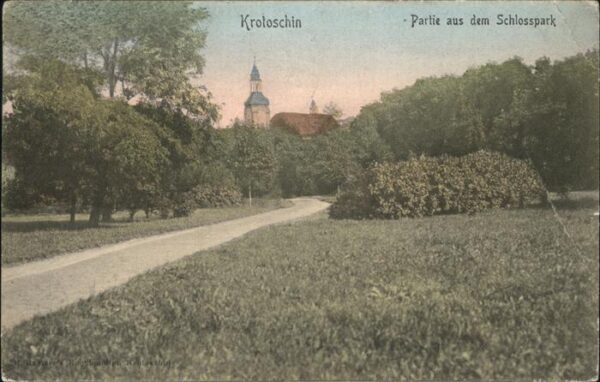 Krotoschin Posen Partie im Schlosspark Kirche
