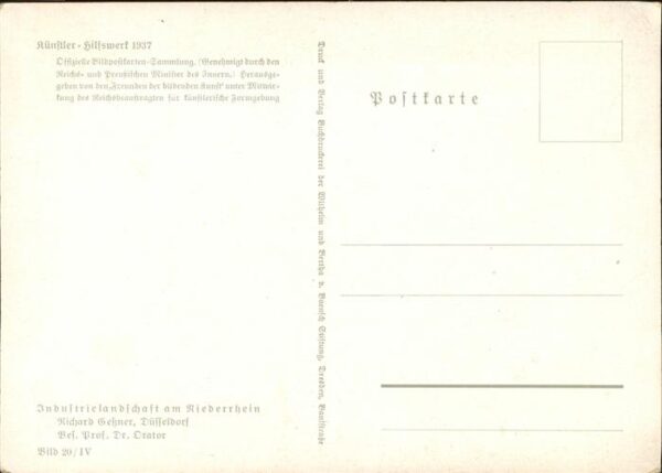 Kuenstlerkarte Hilfswerk 1937 Industriestadt Riederrhe – Bild 2