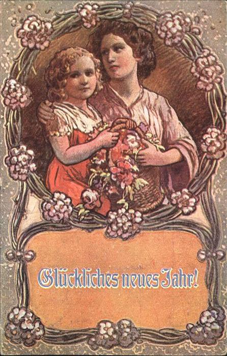 Neujahr Kind Frau Blumen