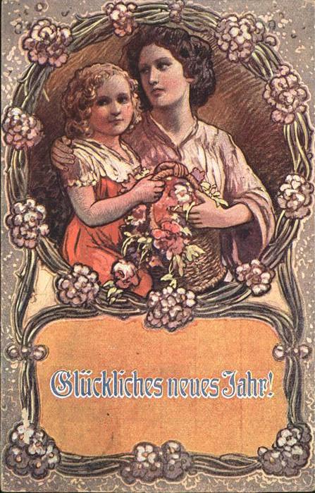 Neujahr Kind Frau Blumen