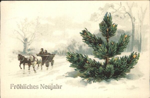 Pferdekutschen Neujahr Litho