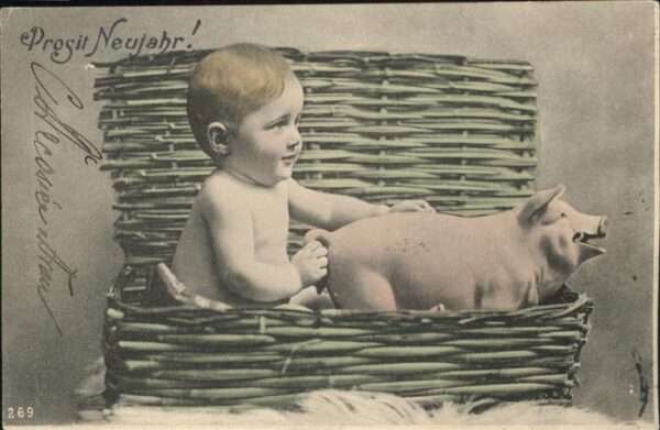 Schweine Neujahr Kind