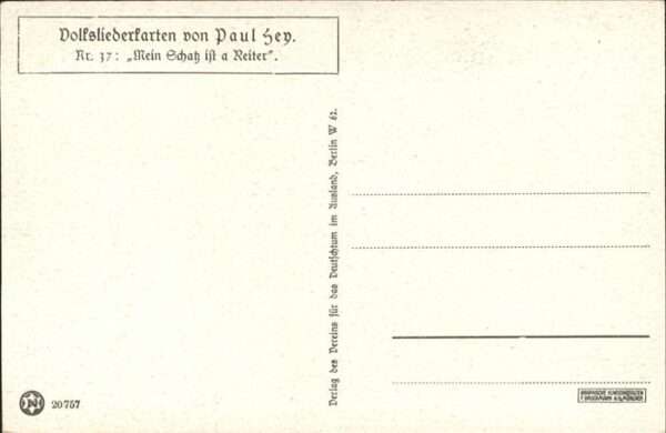Hey Paul Nr. 37 Volksliederkarte Mein Schatz ist a R – Bild 2