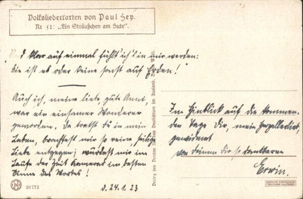 Hey Paul Nr. 52 Volksliederkarte Ein Sträußchen am H – Bild 2