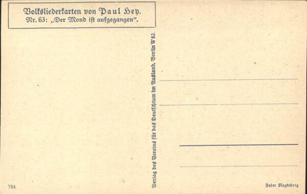 Hey Paul Nr. 63 Volksliederkarte Der Mond ist aufgeg – Bild 2