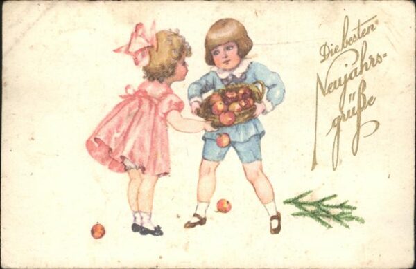 Neujahr Kinder Äpfel
