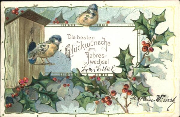 Neujahr Vögel Litho