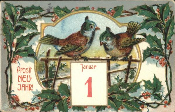 Datumskarte Neujahr Vögel