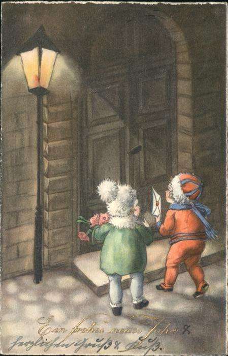 Neujahr Kinder Brief Strassenlaterne