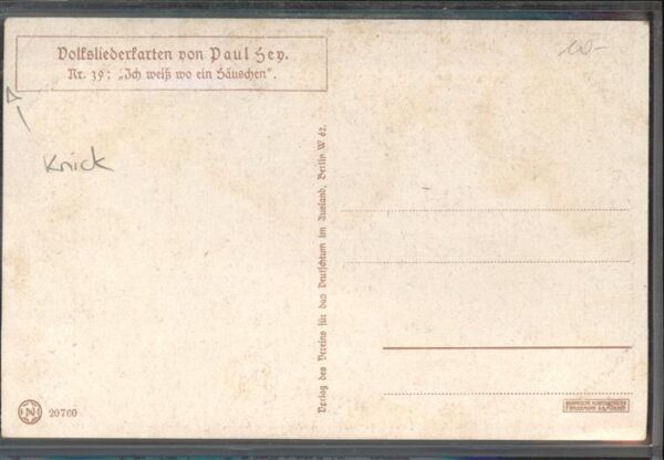 Hey Paul Nr. 39 Volksliederkarte Ich weiß wo ein Häu – Bild 2