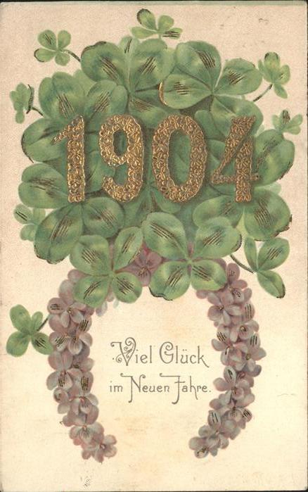 Jahreszahl Kleeblätter Blumen Neujahr Hufeisen