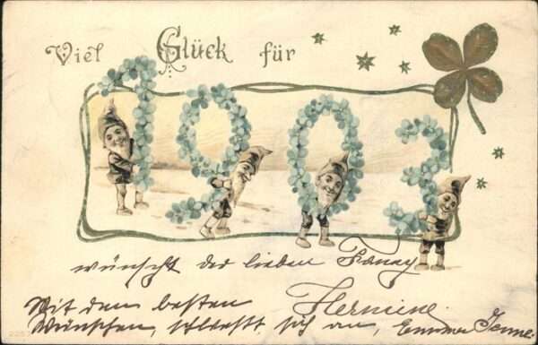 Jahreszahl Zwerge Neujahr Kleeblatt