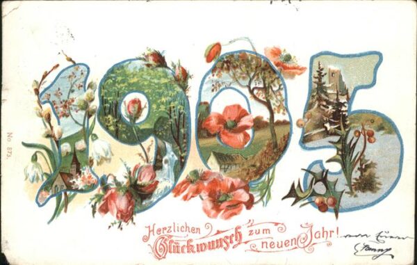 Jahreszahl Neujahr Blumen