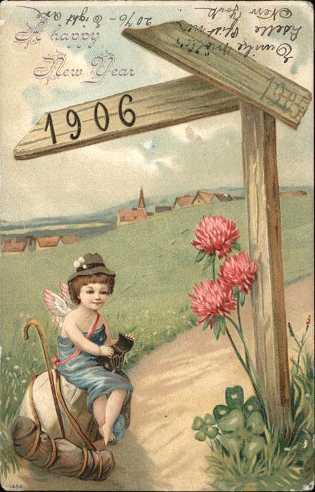 Jahreszahl Engel Blumen Kleeblatt