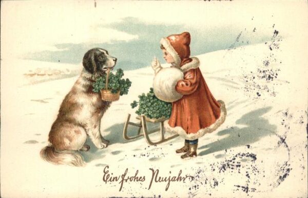 Hunde Schlitten Kind Neujahr