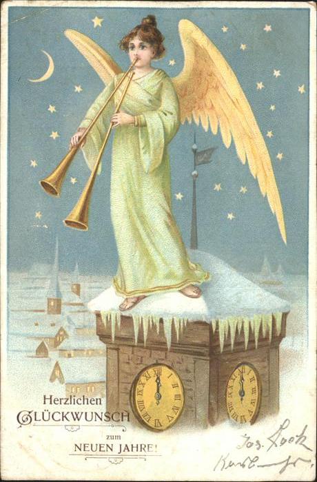 Engel Uhr Neujahr Trompeten