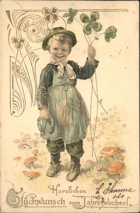 Neujahr Hufeisen Pilze Kleeblätter Kind