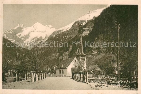 Kandersteg BE Lötschbergbahn Bahnhofbrücke mit Kirche
