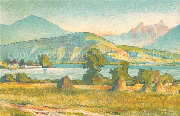 Zuerichsee ZH Panorama am Obersee Lithographie