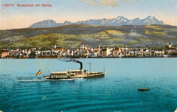 Rorschach Bodensee SG Panorama mit Fähre und Säntis