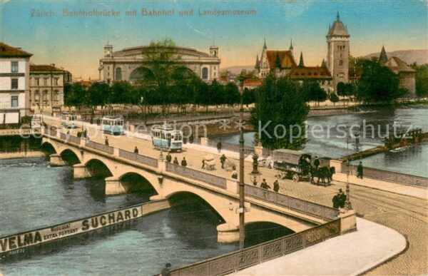 Zuerich ZH Bahnhofbrücke mit Bahnhof und Landesmus