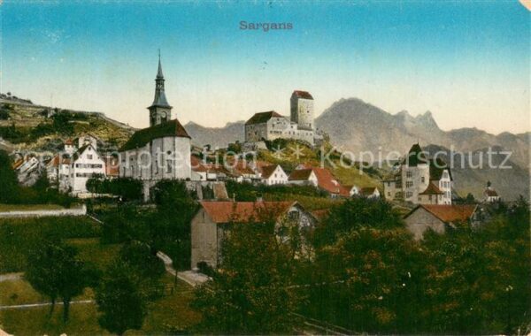 Sargans SG Panorama mit Schloss und Kirche