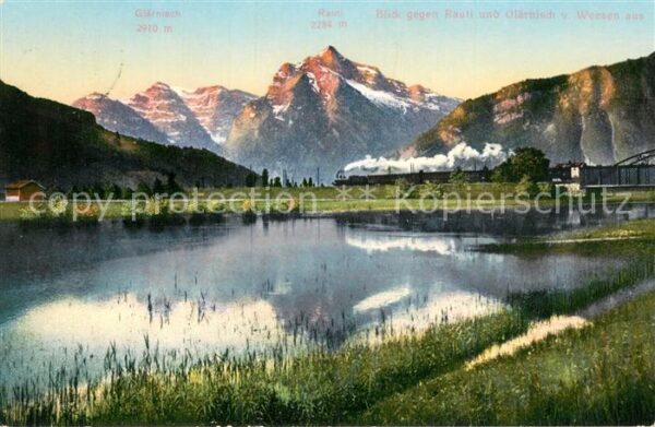 Weesen Walensee Blick gegen Rauti und Glärnisch