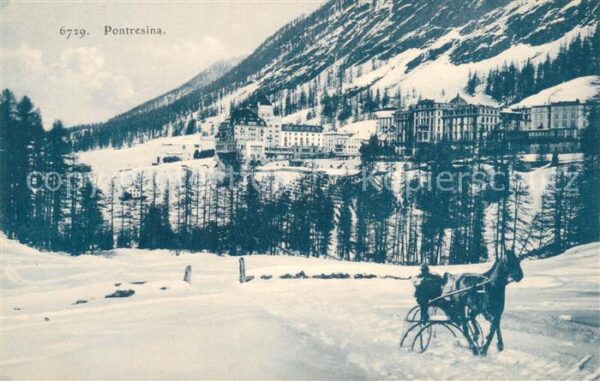 Pontresina Winterpanorama mit Pferdeschlitten