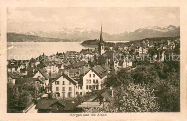 Horgen ZH Panorama mit Kirche und Alpen