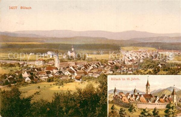 Buelach ZH Panorama Städtebild im 16ten Jhdt