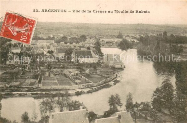 Argenton 36-sur-Creuse Vue de la Creuse au Moulin de Rabais