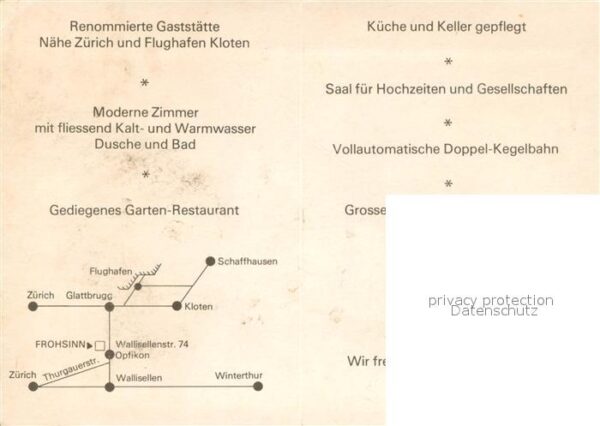 Opfikon-Glattbrugg Restaurant-Hotel Frohsinn Werbekarte – Bild 2