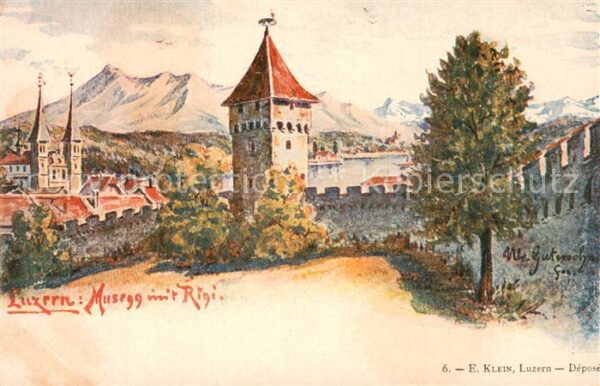 Luzern  LU Musegg mit Rigi Künstlerkarte